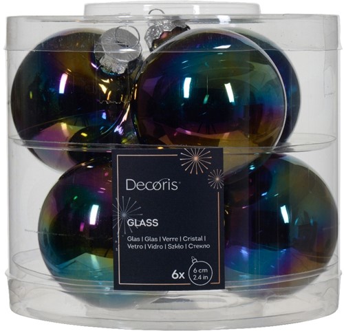 Kerstballen Glas Zwart Iris Shiny Glans 6 cm koker 6 stuks
