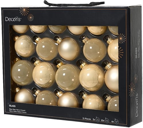 Kerstballen glas assortiment Parelmoer kleuren 7 cm doos 21 stuks