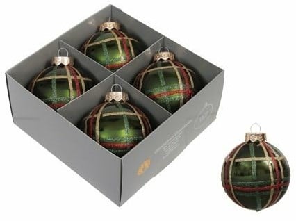 Kerstballen kunststof Tartan Schotse ruit Groen 7,5 cm per stuk