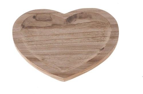Houten Hartschaal tafeldeco brown burned 23,5x30x1,8 cm
