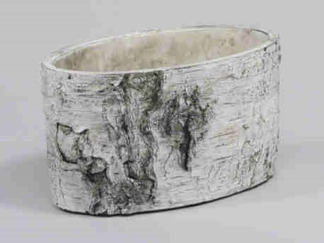 Cement bloempot ovaal berkenschorslook 18x10x10 cm