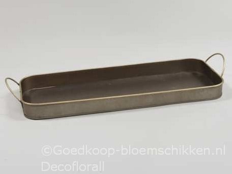 Onderbord Dienblad Rechthoek Brons metaal met handvaten 44.5x18x3.5 cm