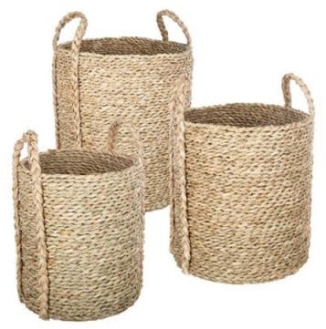 Manden Zeegras Naturel met handvatten set 3 stuks