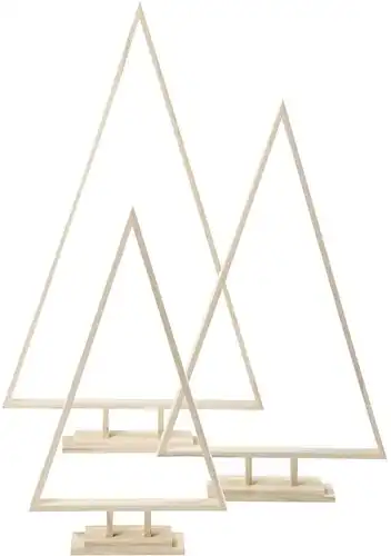 Houten Kerstbomen met voet 40+50+60 cm set 3 stuks