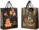 Geschenktasje Happy Birthday met glitter 26x32x10 cm 2 assorti stuks