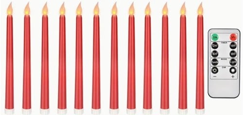 LED Kaarsen Ledcandle Warmwit met afstandsbediening timer Rood 12 stuks