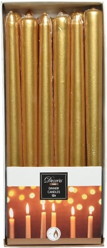 Kaarsen Dinner Wax Metallic Goud 25 cm Ø2,15 doos 12 stuks