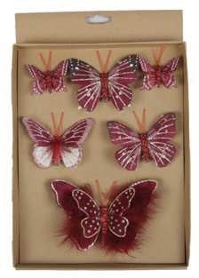 Vlinders Mengsel Burgundy 6 stuks met clip