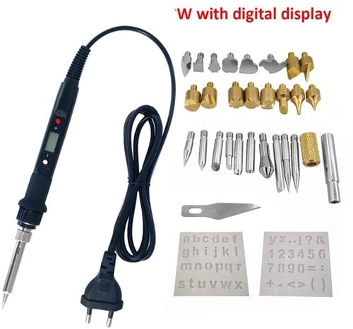 Houtbranderset Woodburning soldeerbout 80W met display bits en templates