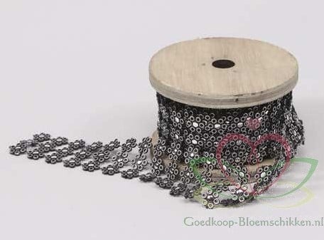 Brocantband bloemen Zilverkleur 3 cm rol 2 meter