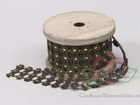 Brocantband bloemen Goudkleur 3 cm rol 2 meter