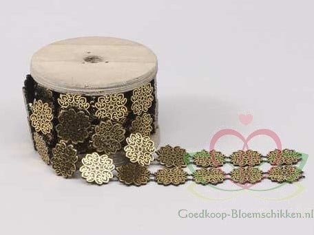 Brocantband Muntjes Goudkleur 4 cm rol 1,8 meter