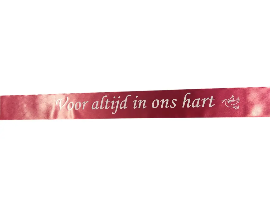 Bedrukt lint Donkerrood met Witte opdruk 70 mm 80 cm