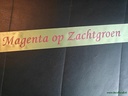Bedrukt lint Zachtgroen met Magenta opdruk 45 mm 50 cm