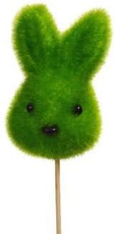 Bijsteker Konijn haasje kop Groen 5x7.5 cm +30 cm stok pak 6 stuks