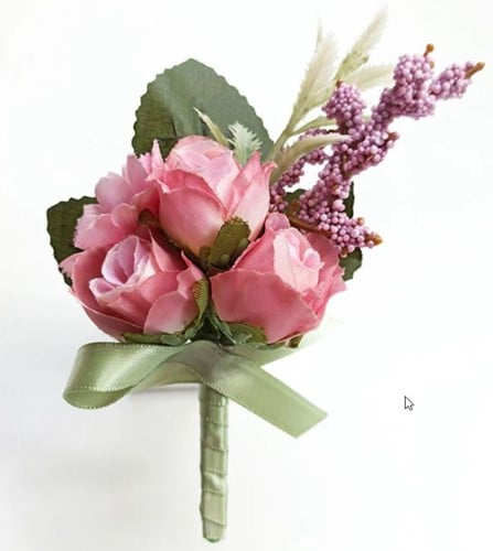 Luxe Corsage Zijden bloemen OudRoze Lila Groen Boutonnière op pinclip met speld