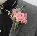Luxe Corsage Zijden Roos OudRoze Groen Boutonnière op pinclip met speld