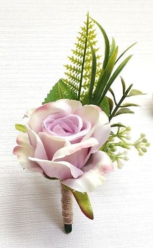 Luxe Corsage Zijden Roos Lila Roze Groen Boutonnière op pinclip met speld
