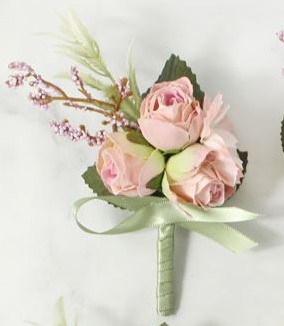 Luxe Corsage Zijdenroosje LichterRoze Groen Boutonnière op pinclip met speld passend bij 024594