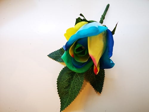 Regenboogcorsage Luxe Corsage Zijden Rainbow Blauw Geel Groen