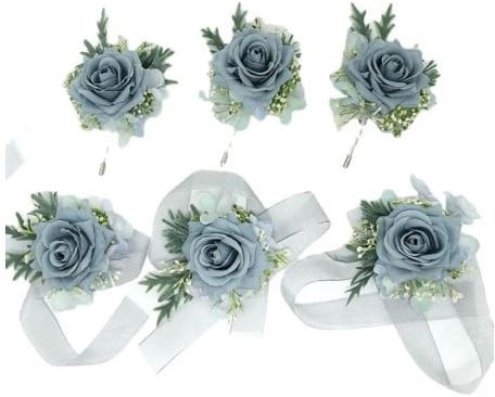 Luxe Polscorsage Zijden Roos Ijsblauw met lintsluiting passend bij 024762