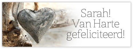Bloemenkaartje Sarah! Van Harte gefeliciteerd! kaartje voor bloemstukken en boeketten