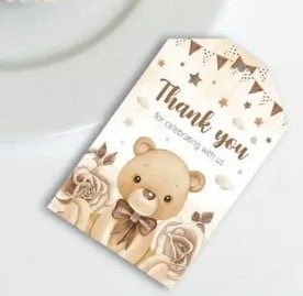 Bloemenkaartjes Thank you for celebrating Beertje tussen bloemen set van 50 cadeaulabels