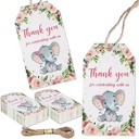 Bloemenkaartjes Thank you for celebrating Olifantje set 50st cadeaulabels met touwtje