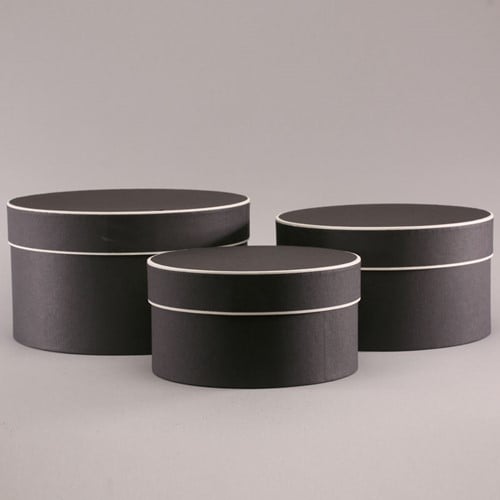 Ronde Bloemendozen Zwart-Crème trim set van 3
