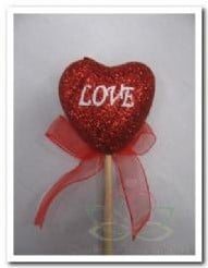 Hart bijsteker Rood glitter Love strik per stuk