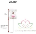 Bijsteker Beer Wit met Roze hart 8 cm op stok 
