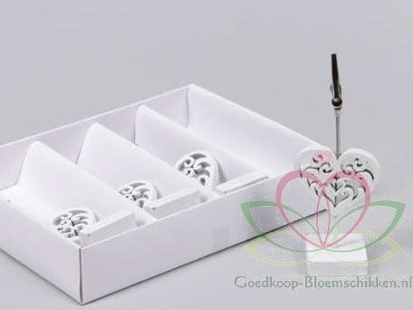 Naamkaarthouder Wit hart 10 cm per 4 stuks