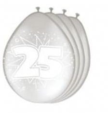 Ballon getal 25 metallic Zilver 30 cm 8 stuks