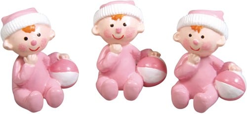 Polyresin Baby Meisje Babyroze 3x2,5 cm box 3 stuks
