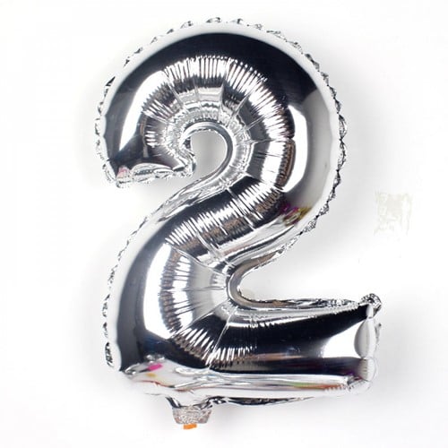 Folieballon met stok Cijfer 1 Zilver 34 cm