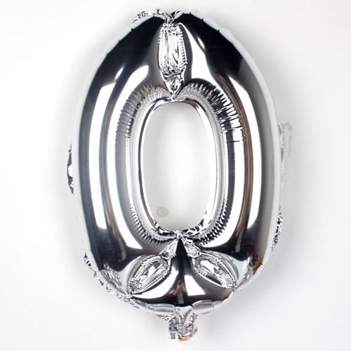 Folieballon met stok Cijfer 0 Zilver 34 cm