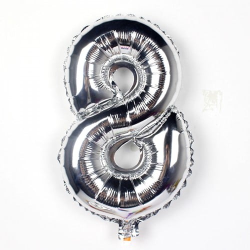 Folieballon met stok Cijfer 7 Zilver 34 cm
