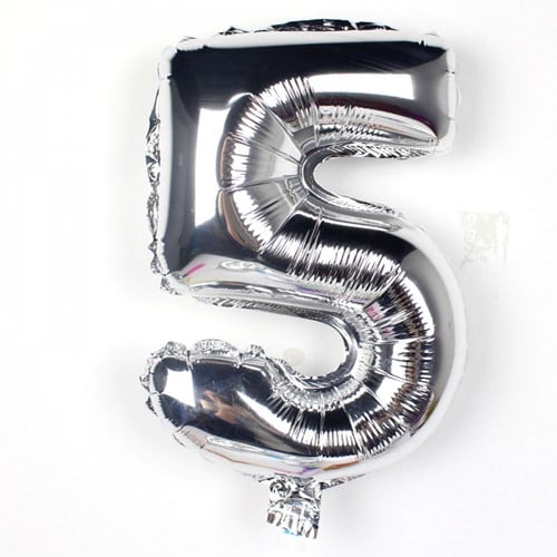 Folieballon met stok Cijfer 4 Zilver 34 cm