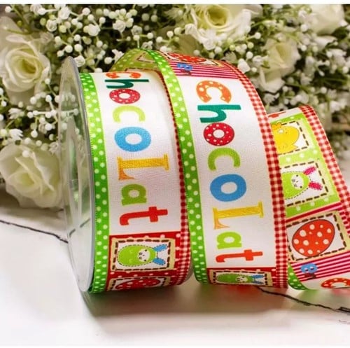 Lint met draad Vrolijk Easter Chocolat 16 mm x 20 m rol