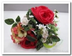 Mini boeketje Zijden Roos Fuchsiarood Hortensia per stuk