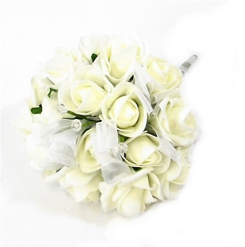Bruidsmeisjesboeketje met organza strikjes16head Ivory MED 