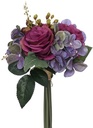 Budget boeket Handgebonden Zijden 28cm Roos, Hortensia, besjes en blad PURPLE/WINE 
