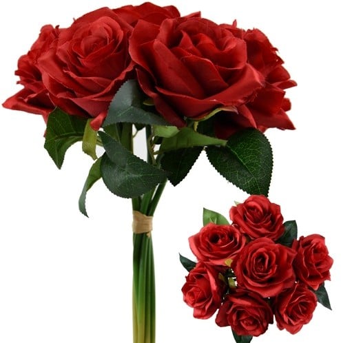 Valentijnboeketje Zijden Roos Warmrood Velvet Touch Open 7 stuks Bundel