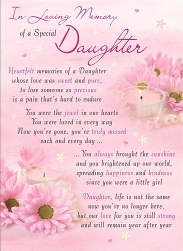 Rouwkaart herdenkingskaart ILM of a Special Daughter 16.5 x 12 cm 
