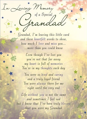 Rouwkaart herdenkingskaart ILM of a Special Grandad 16.5 x 12 cm 