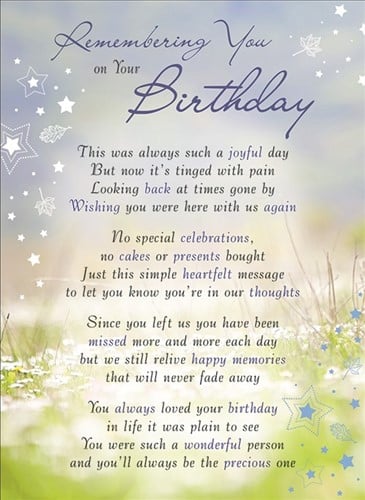 Rouwkaart herdenkingskaart On Your Birthday 16.5 x 12 cm 