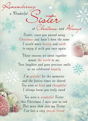 Rouwkaart herdenkingskaart A Wonderful Sister Christmas & Always 16.5 x 12 cm 