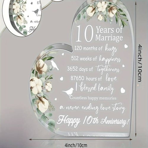 Hart van Epoxy met Bloemen Huwelijksjubileum 10 jaar getrouwd 10*1 cm Persoonlijk aandenken, huwelijksaandenken