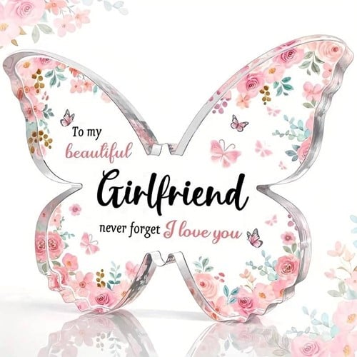 Vlinder van Epoxy met Bloem en Vlinders To my Beautiful Girlfriend 10*1 cm 