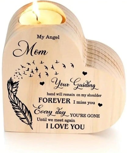 Houten hart voor waxine of kleine ledkaarsen My Angel Mom 